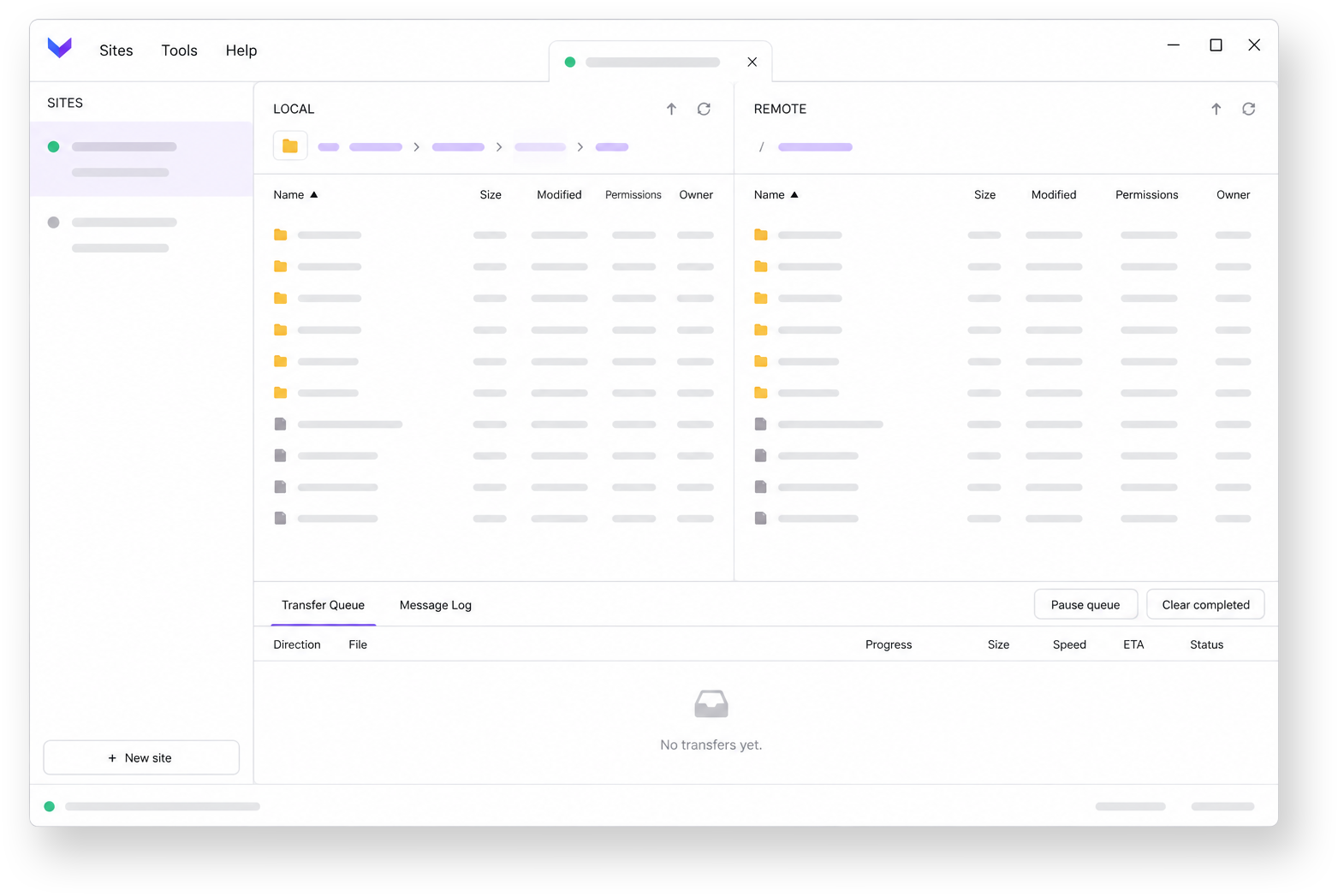 Venicee app interface showing local and remote file panes